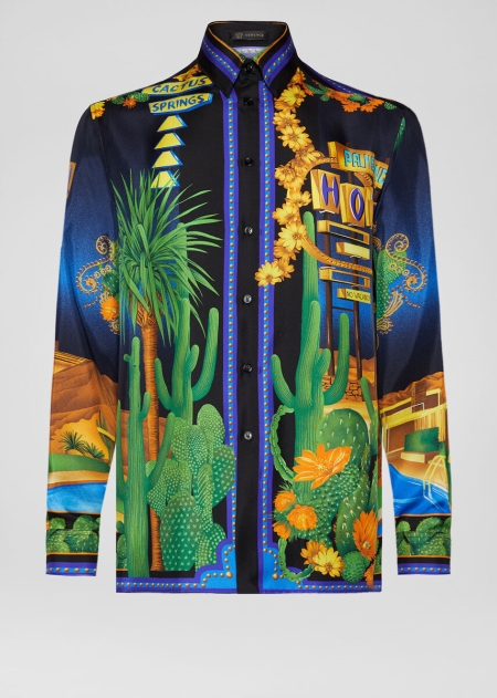 Camasi Versace Palm Springs Print Silk Twill Barbati | LXFKUSG-23